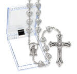 8mm Crystal Heart Shaped Bead Rosary in a Plastic Hinged Box 22" Quantity of 10