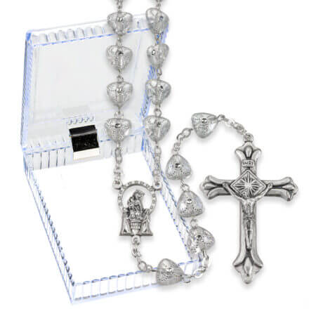 8mm Crystal Heart Shaped Bead Rosary in a Plastic Hinged Box 22" Quantity of 10