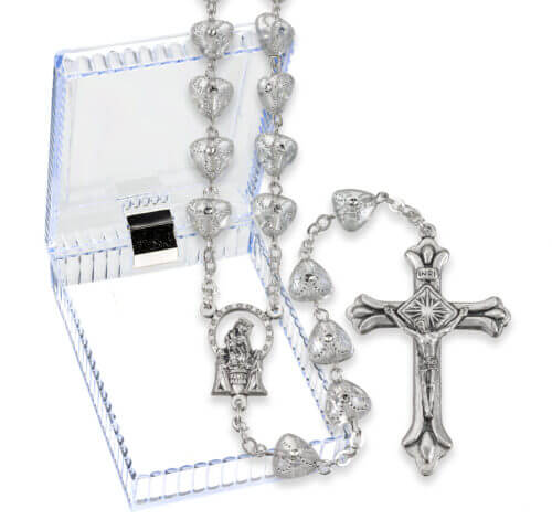 8mm Crystal Heart Shaped Bead Rosary in a Plastic Hinged Box 22" Quantity of 10