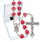 8mm Ruby Heart Shaped Bead Rosary in a Plastic Hinged Box 22 3/4" Quantity of 10