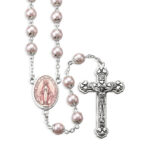 7mm Rose Faux Pearl Double Capped Round Bead Rosary