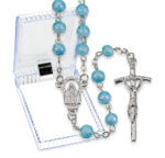 6mm Blue Hammered Bead Rosary Boxed 19 3/4" Quantity of 10