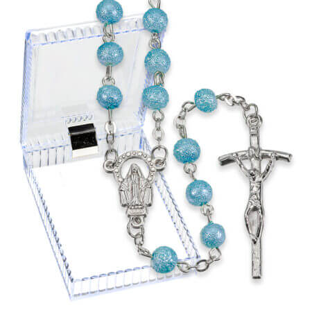 6mm Blue Hammered Bead Rosary Boxed 19 3/4" Quantity of 10