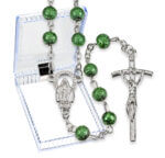 6mm Green Hammered Bead Rosary Boxed 20" Quantity of 10