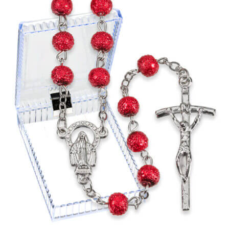 6mm Red Hammered Bead Rosary Boxed 19 1/4" Quantity of 10