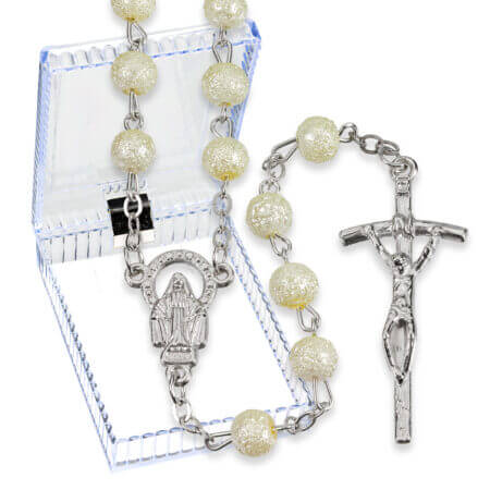 6mm White Hammered Bead Rosary Boxed 19 1/2" Quantity of 10