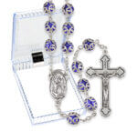 8mm Filigree Capped Blue Bead Rosary with Center and Cross in Box 24 3/4" Quantity of 10
