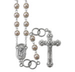 7mm Pearlized Glass Bead Wedding Rosary with Wedding Ring Our Father Beads