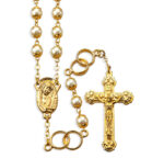 7mm Pearlized Glass Bead Wedding Rosary with Wedding Ring Our Father Beads