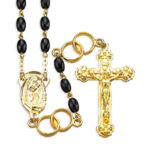 5 x 7mm Oval Black Glass Bead Wedding Rosary with Wedding Ring Our Father Beads