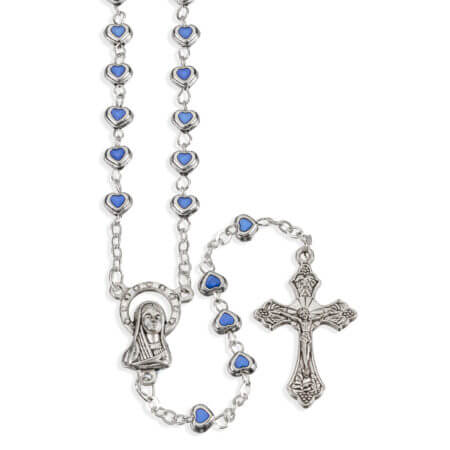 4mm Blue Epoxied Heart Shaped Rosary in a Heart Shaped Box 16" Quantity of 10