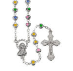 4mm Multi Colored Epoxied Heart Shaped Rosary in a Heart Shaped Box 16" Quantity of 10
