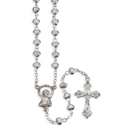 4mm White Epoxied Colored Heart Shaped Rosary in a Heart Shaped Box  16" Quantity of 10
