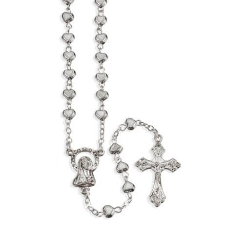 4mm White Epoxied Colored Heart Shaped Rosary in a Heart Shaped Box  16" Quantity of 10