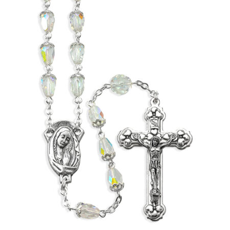 7 x 9mm Faceted Crystal Aurora Borealis Tear Drop Bead Rosary