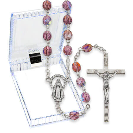 7mm Amethyst Crystal Aurora Borealis Rosary in a Plastic Hinged Box  21 1/2" Quantity of 10