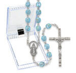 7mm Aqua Crystal Aurora Borealis Rosary in a Plastic Hinged Box 21" Quantity of 10