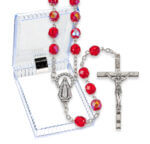 7mm Ruby Crystal Aurora Borealis Rosary in a Plastic Hinged Box 21 1/4" Quantity of 10