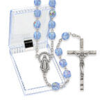 7mm Sapphire Crystal Aurora Borealis Rosary in a Plastic Hinged Box 20 3/4" Quantity of 10