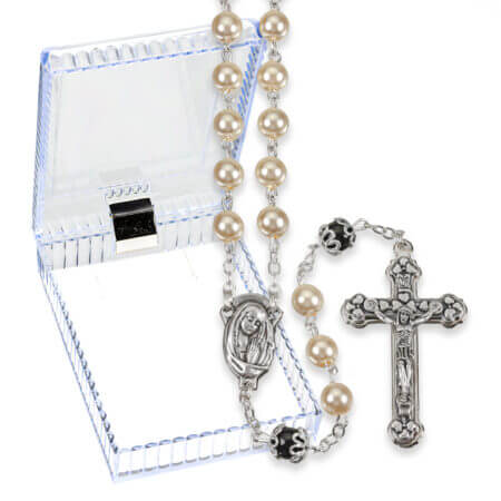 18 1/2" Pearl Rosary with Capped Pater Beads Quantity of 10
