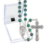 7mm Multi Colored Mosaic Glass Bead Rosary with Silver Oxidized Centerpiece and Crucifix 20 1/4" Quantity of 10