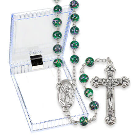 7mm Multi Colored Mosaic Glass Bead Rosary with Silver Oxidized Centerpiece and Crucifix 20 1/4" Quantity of 10