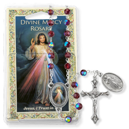 Red Bead Divine Mercy Specialty Rosary Boxed