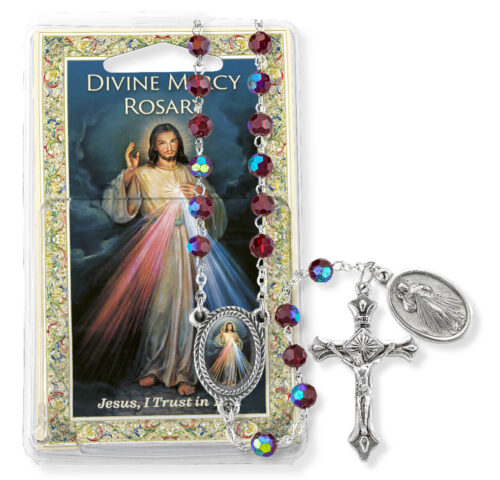 Red Bead Divine Mercy Specialty Rosary Boxed