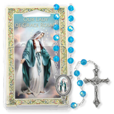 Aqua Bead Our Lady of Grace Specialty Rosary Boxed