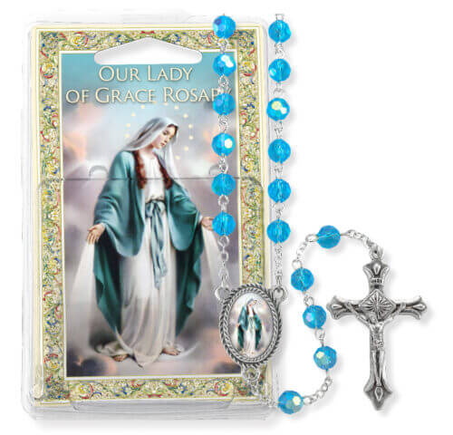 Aqua Bead Our Lady of Grace Specialty Rosary Boxed