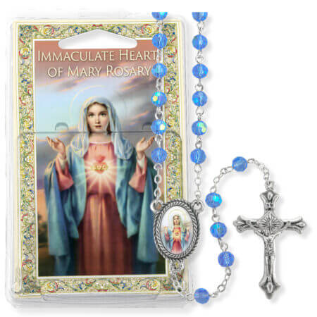 Light Sapphire Bead Immaculate Heart of Mary Specialty Rosary Boxed
