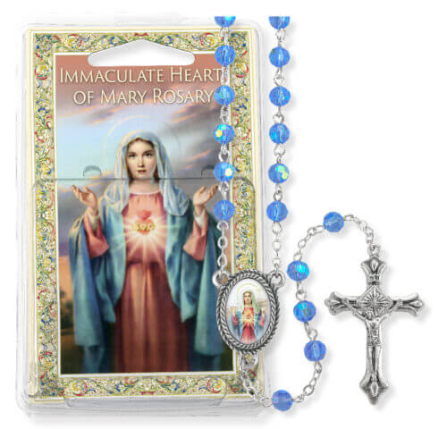 Light Sapphire Bead Immaculate Heart of Mary Specialty Rosary Boxed