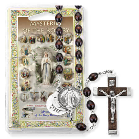 Brown Wood Bead Mysteries of the Rosary Specialty Rosary Boxed