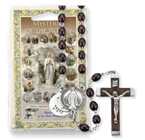 Brown Wood Bead Mysteries of the Rosary Specialty Rosary Boxed