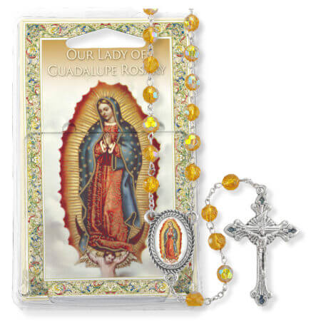 Gold Crystal Bead Our Lady of Guadalupe Specialty Rosary Boxed