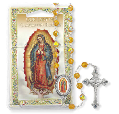 Gold Crystal Bead Our Lady of Guadalupe Specialty Rosary Boxed