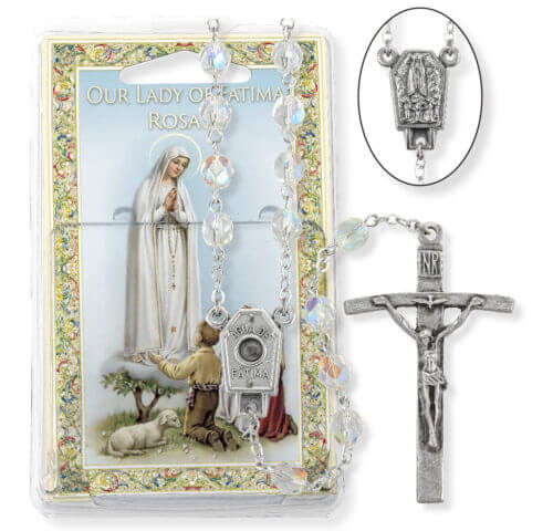 Crystal Bead Our Lady of Fatima Water Specialty Rosary Boxed