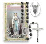Black Wood Bead Lourdes Water Specialty Rosary Boxed
