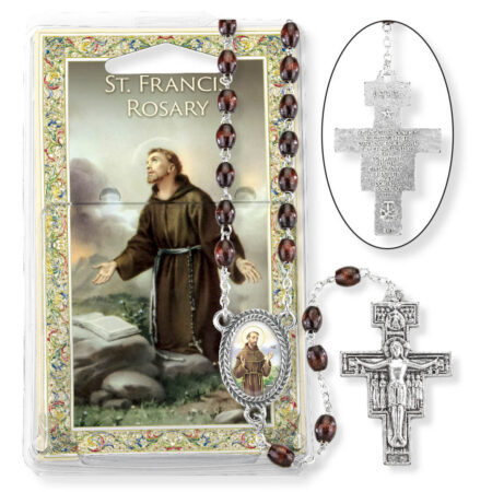 Brown Wood Saint Francis 7 Decade Specialty Rosary Boxed