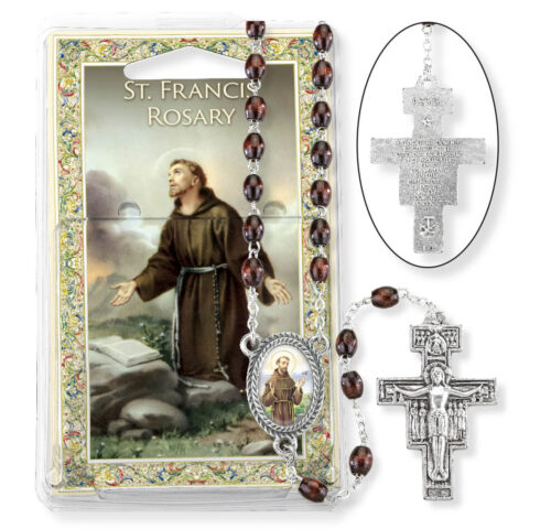 Brown Wood Saint Francis 7 Decade Specialty Rosary Boxed