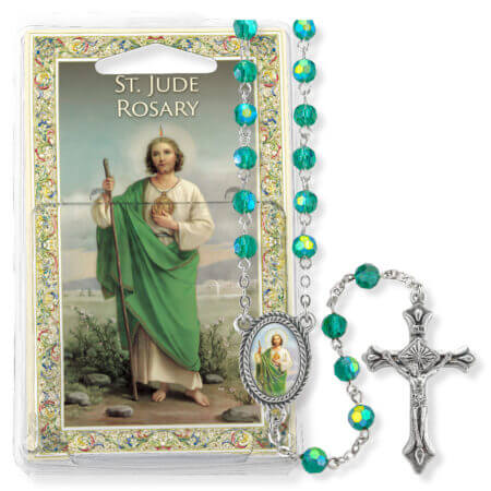 Green Bead Saint Jude Specialty Rosary Boxed