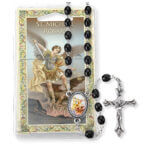 Black Wood Bead Saint Michael Specialty Rosary Boxed