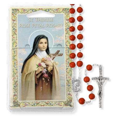 Rose Petal Bead Saint Therese Specialty Rosary Boxed