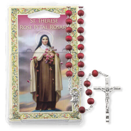 Rose Scented Wood Bead St Therese Specialty Rosary Boxed