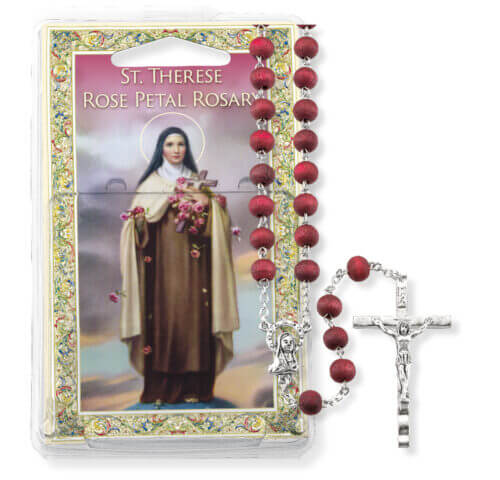 Rose Scented Wood Bead St Therese Specialty Rosary Boxed