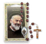 Brown Wood Bead Saint Padre Pio Specialty Rosary Boxed