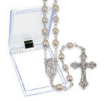 5mm White Capped Imitation Pearl Glass Bead Rosary Boxed 18 1/2" Quantity of 10