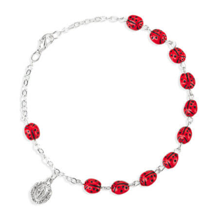 7mm Red Ladybug Metal Rosary Bracelet Quantity of 10