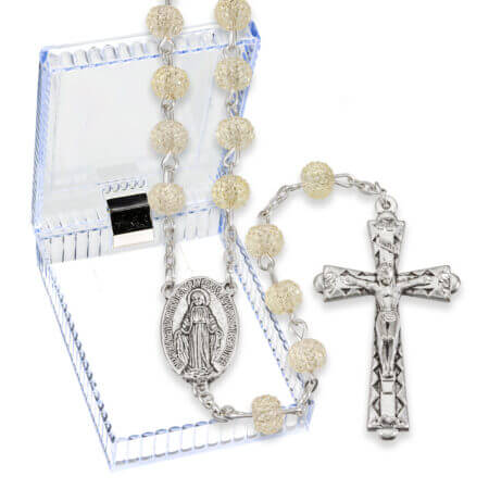 6mm Round Crystal Textured Bead Rosary in a Plastic Hinged Box 20 1/2" Quantity of 10