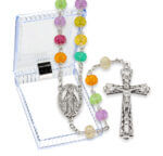 6mm Round Multiticolor Crystal Textured Bead Rosary in a Plastic Hinged Box 20" Quantity of 10